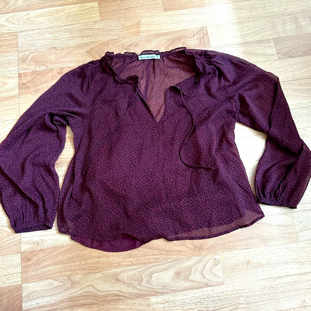 Abercrombie Maroon Cheetah Print Tie Front Blouse
